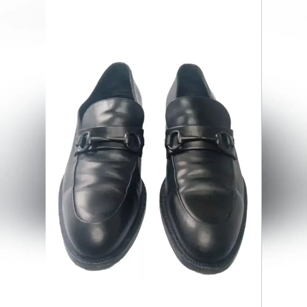 GUCCI Black Leather Horsebit Loafers Men's Shoes Size 8.5 D
